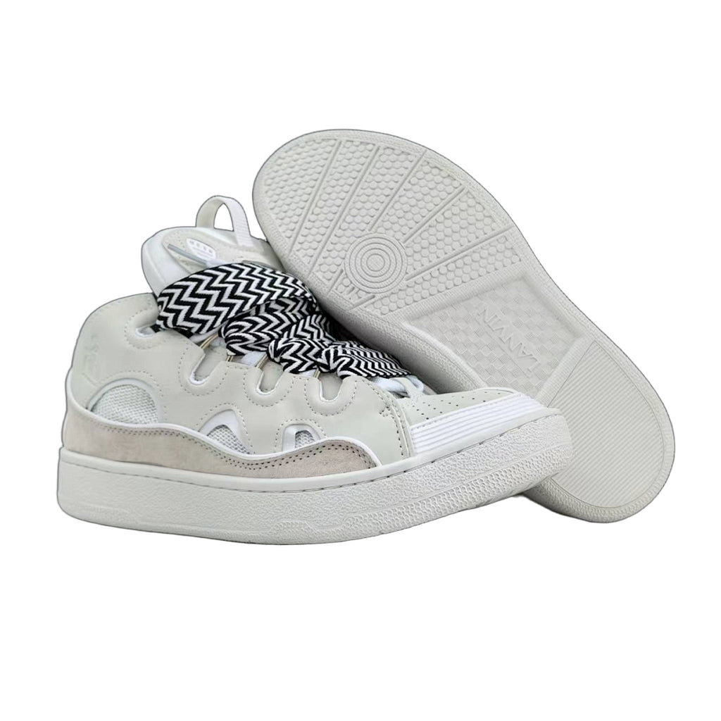 Lanvin Curb Sneakers 'Ivory White' - Black/White Chevron Laces