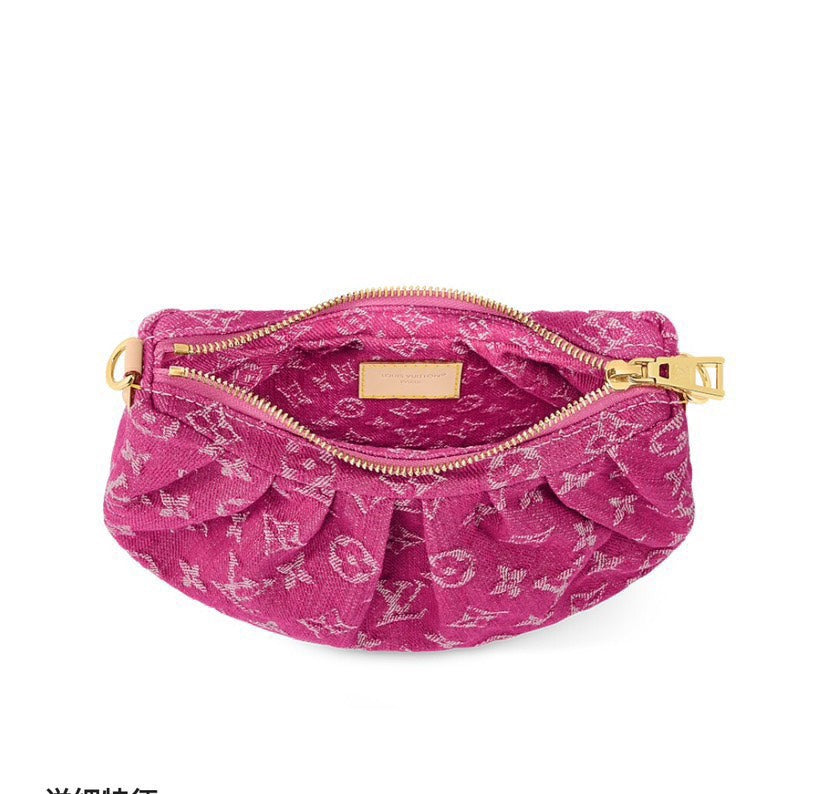 Louis Vuitton Monogram Denim Pochette Valley Fuchsia
