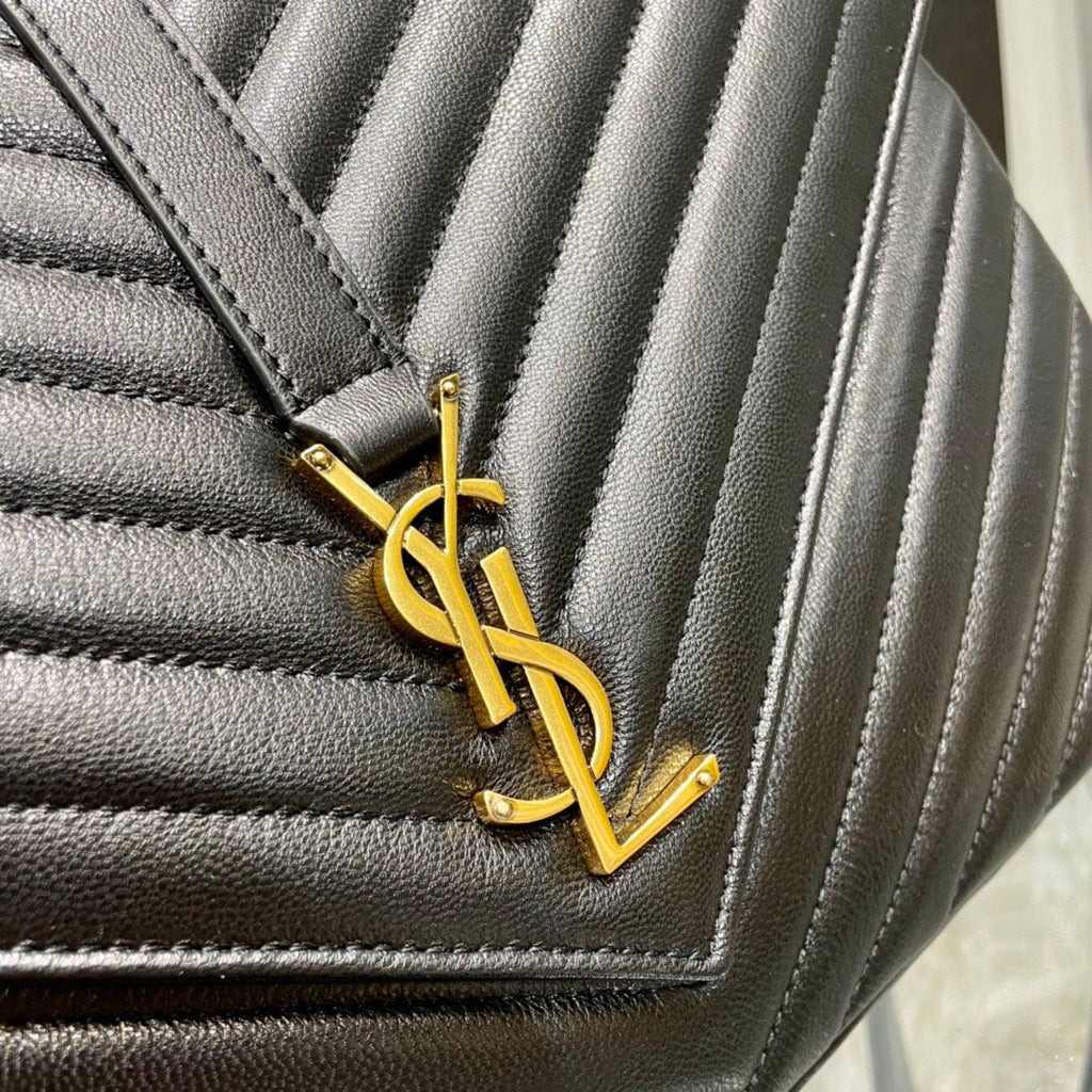 Y College Large Chain Bag Black With Gold Hardware