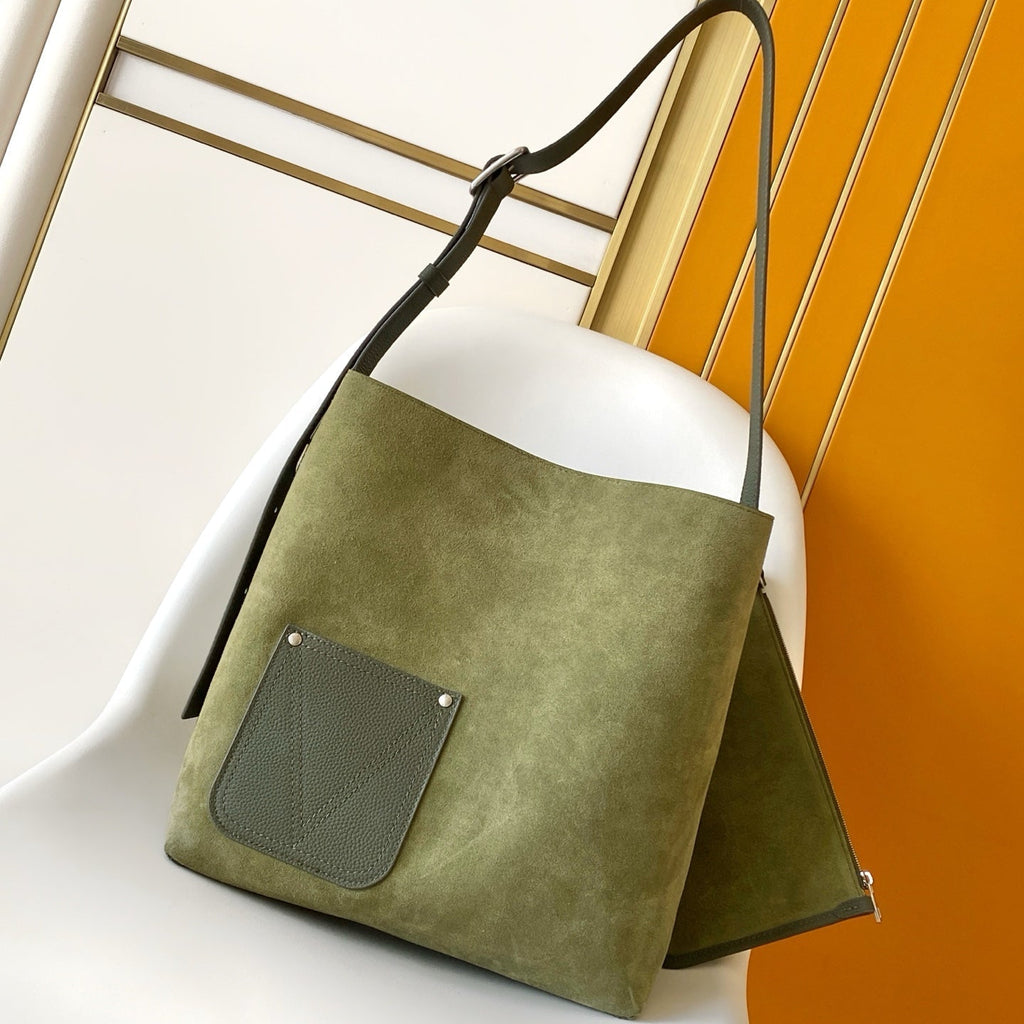 LV Verso Hobo Khaki Green Calfskin Suede
