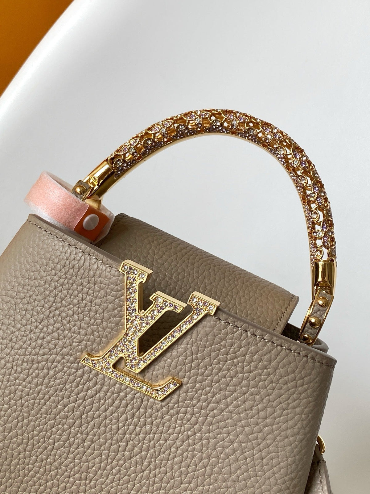 LV Capucines Mini Bedazzled Flower Handle Taupe Taurillon leather