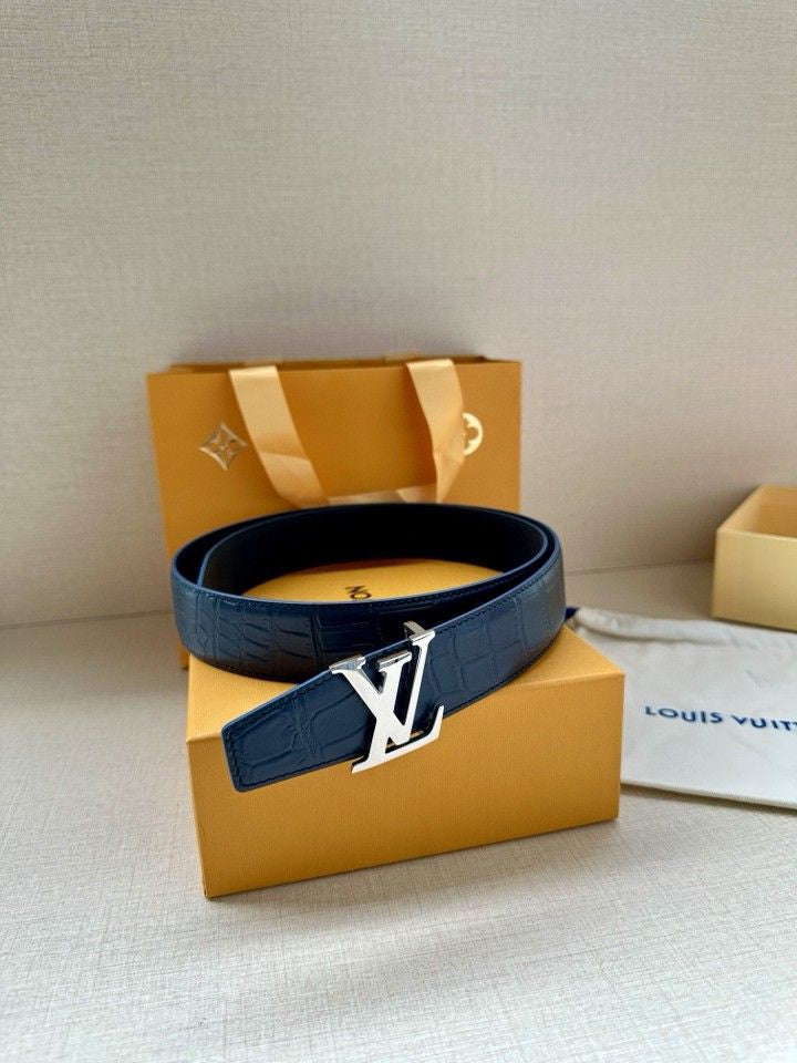 Louis Vuitton LV Heritage 35MM Reversible Belt Crocodilien Mat Navy