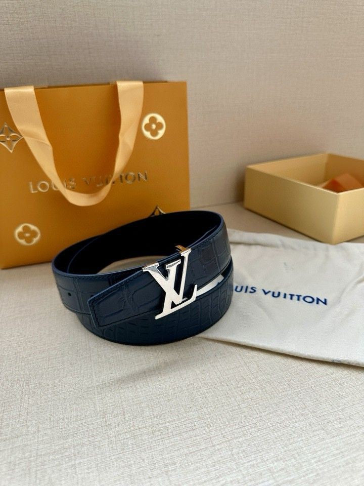 Louis Vuitton LV Heritage 35MM Reversible Belt Crocodilien Mat Navy
