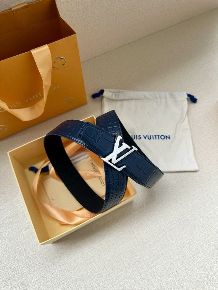 Louis Vuitton LV Heritage 35MM Reversible Belt Crocodilien Mat Navy