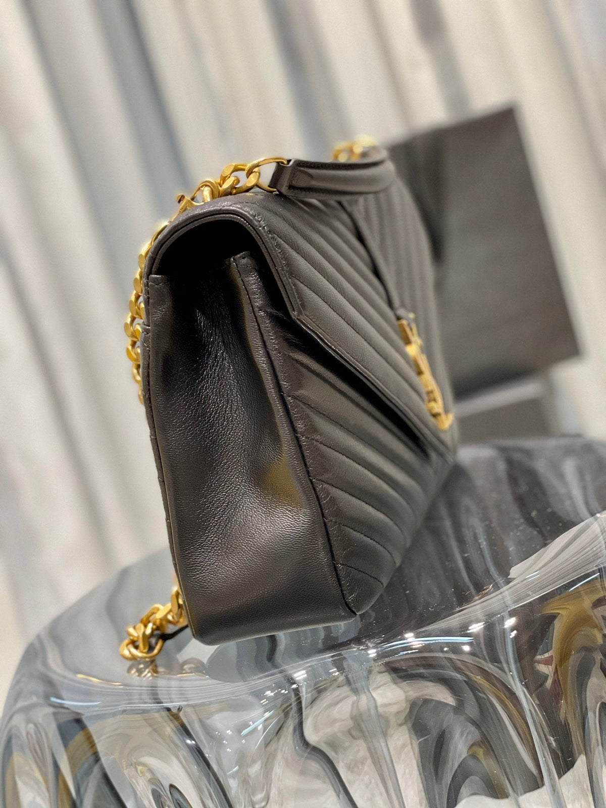 Y College Large Chain Bag Black With Gold Hardware