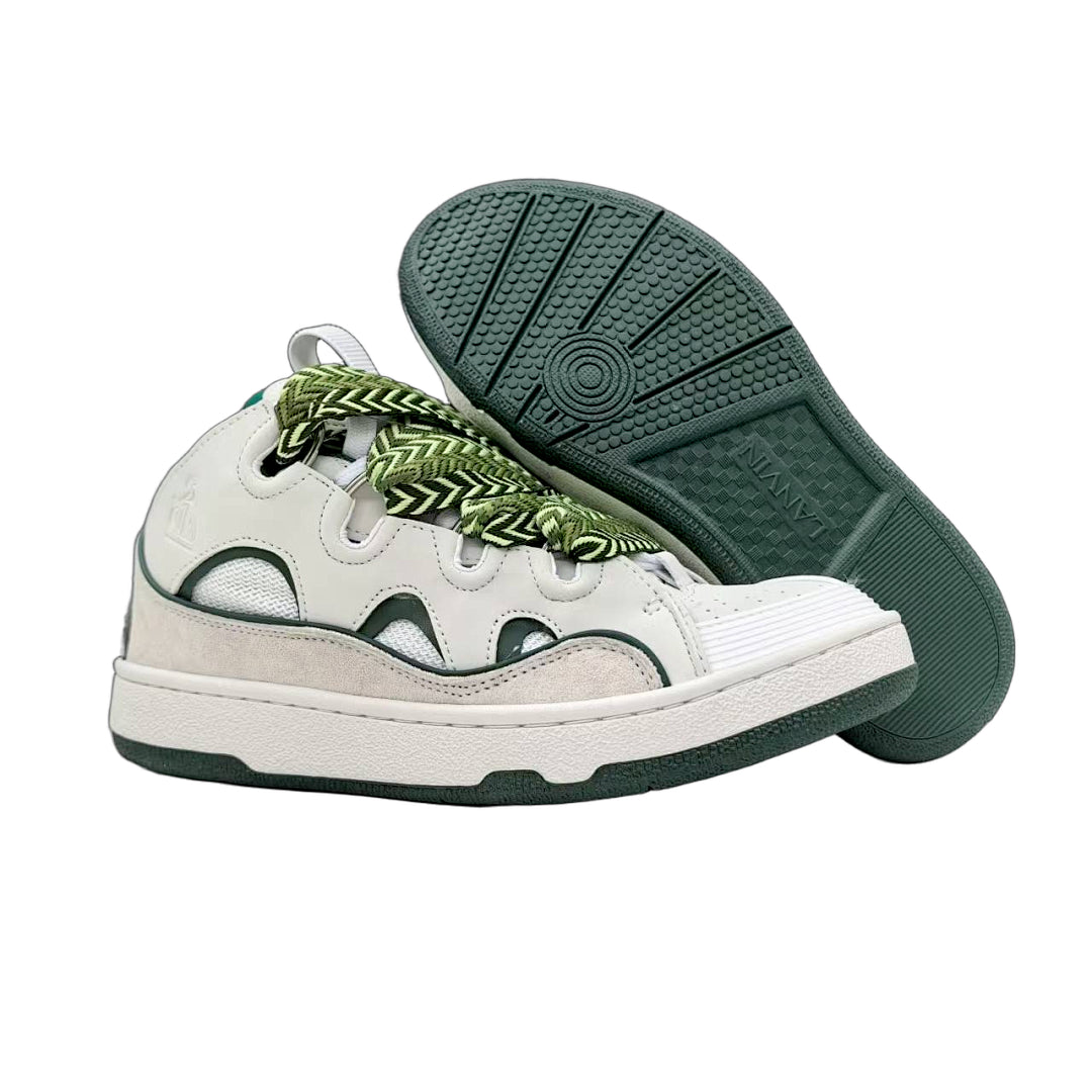 Lanvin Curb Sneakers 'White/Green' - Green Chevron Laces