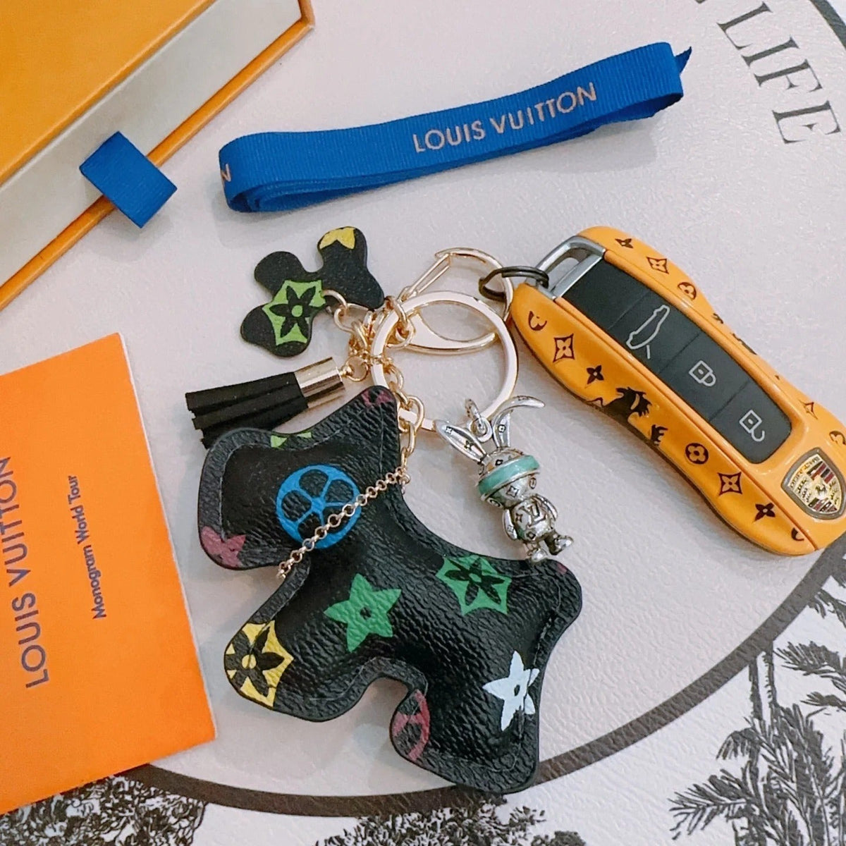 LV Black Dog-Shaped Bag Charm