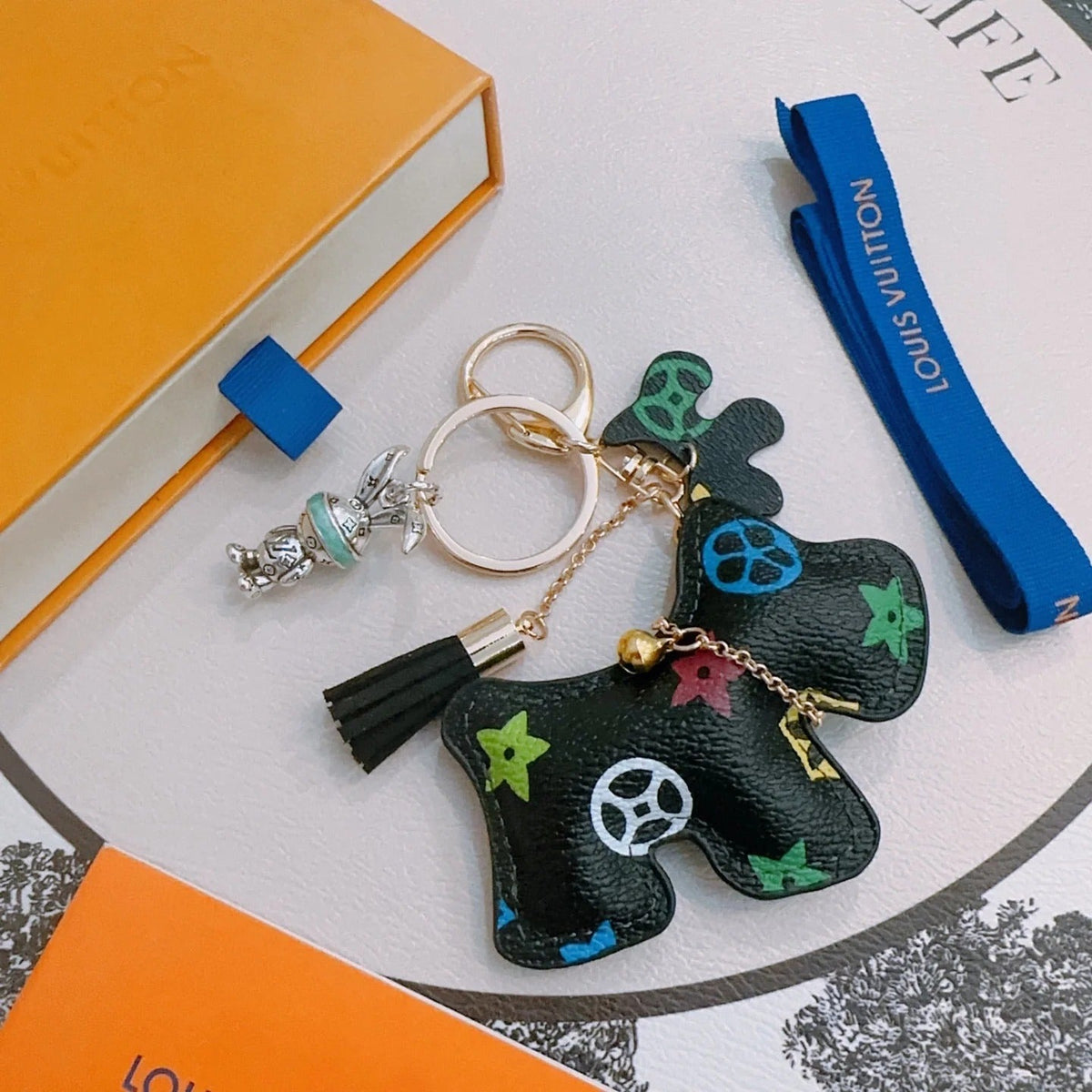 LV Black Dog-Shaped Bag Charm