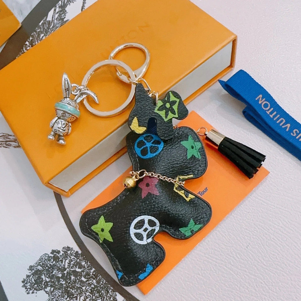 LV Black Dog-Shaped Bag Charm
