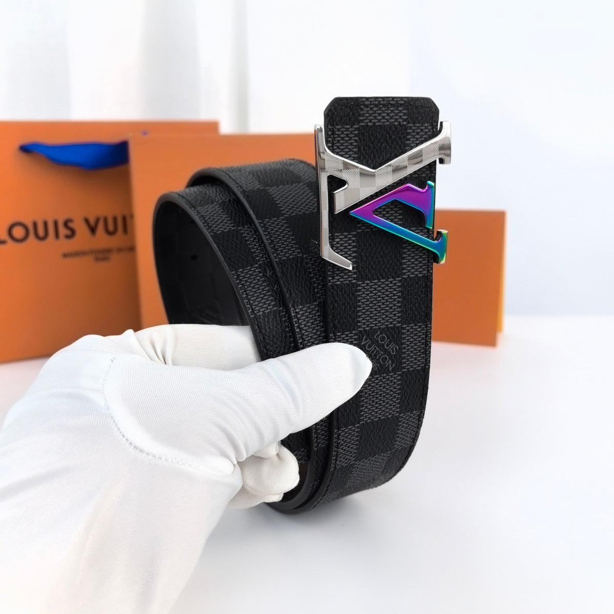 Louis Vuitton LV Initiales 40MM Damier Cobalt Rainbow Belt