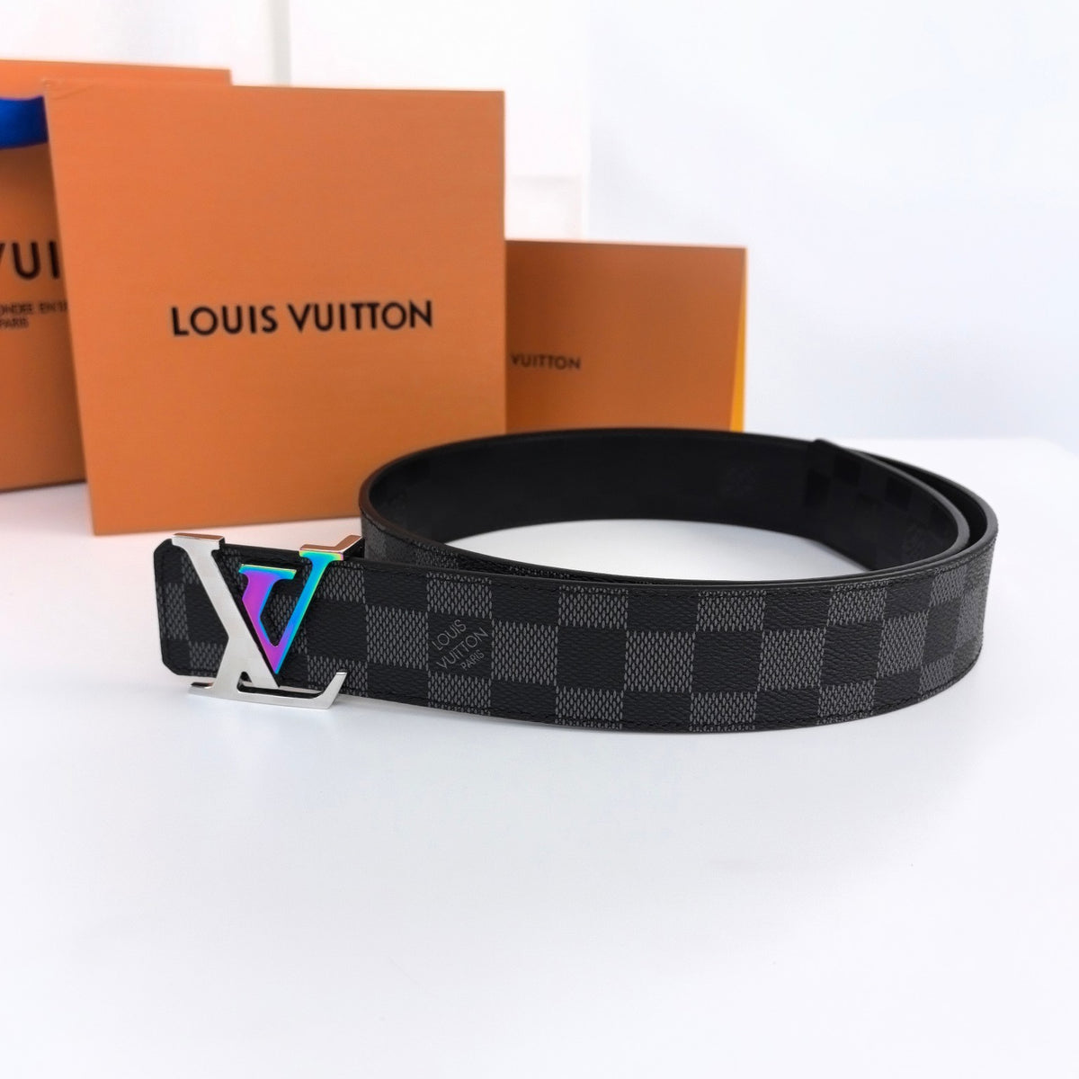 Louis Vuitton LV Initiales 40MM Damier Cobalt Rainbow Belt