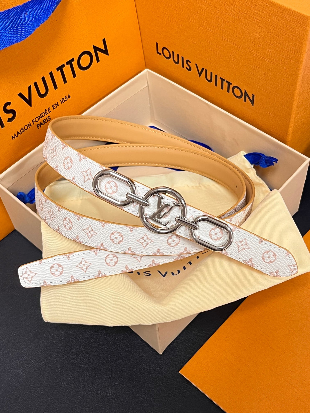 Louis Vuitton My LV Chain 25MM Reversible Belt White Pink