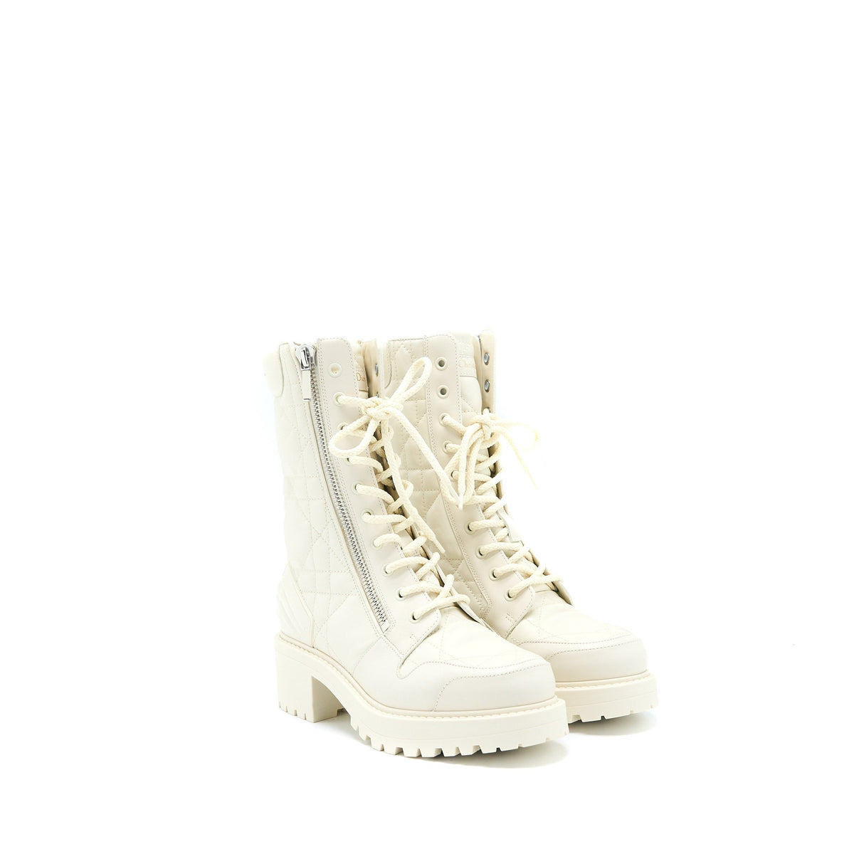 DIOR D-LEADER ANKLE BOOT QUILTED CANNAGE CALFSKIN WHITE SHW