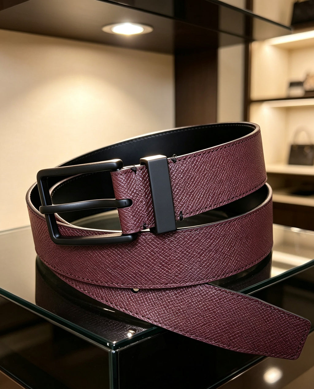 Louis Vuitton Pont Neuf 35MM Belt Taiga Leather Bordeaux