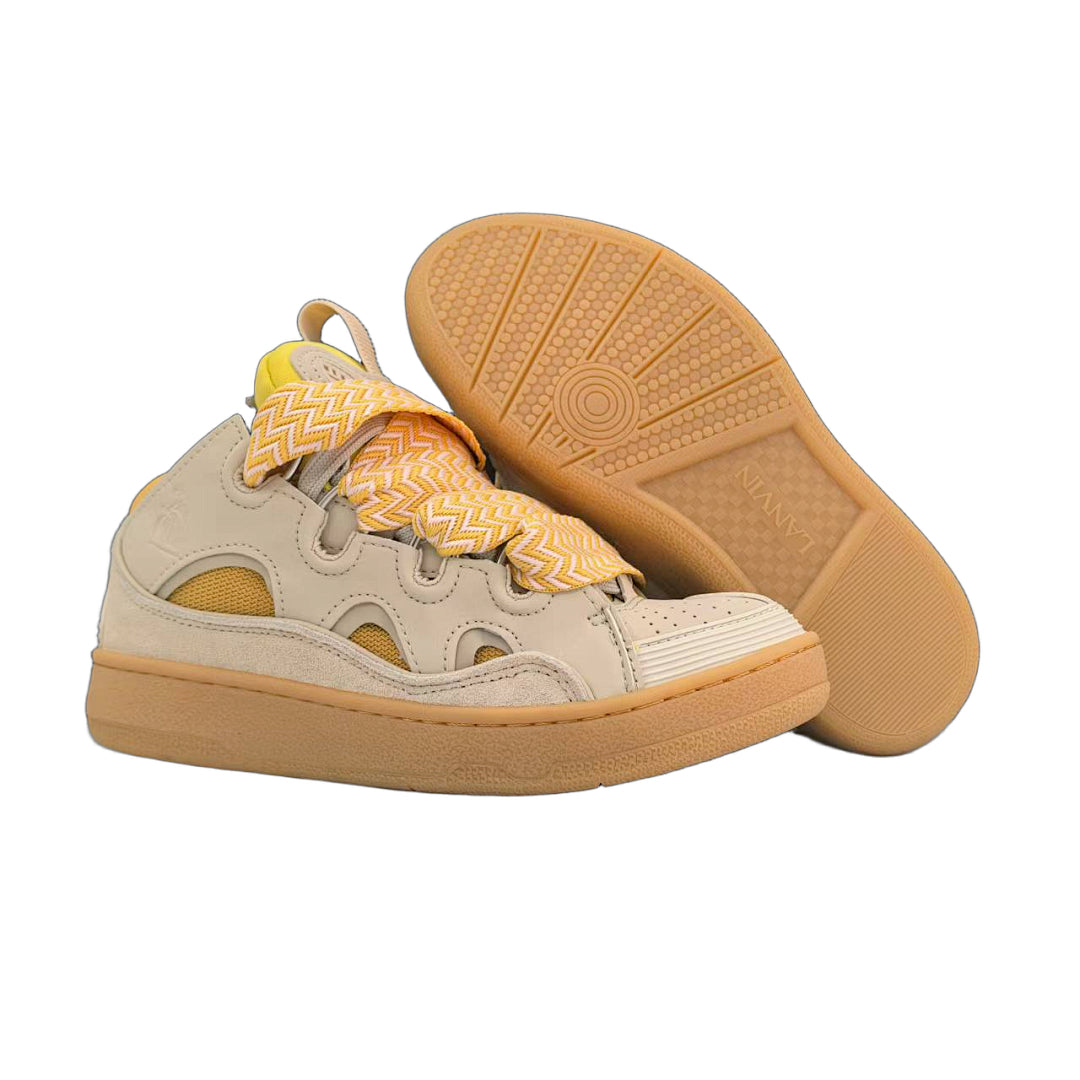 Lanvin Curb Sneakers 'Beige Yellow' - Yellow Chevron Laces
