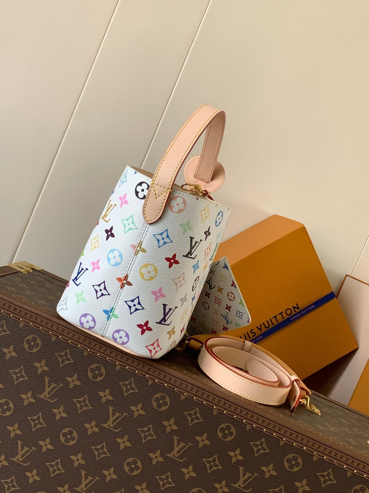 LV All In BB 16cm White Beige Monogram Canvas Cowhide
