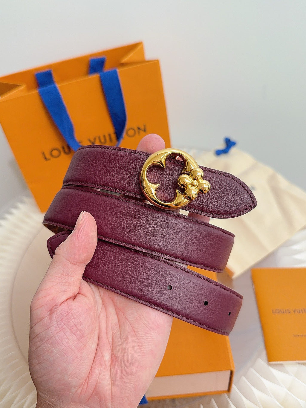 Louis Vuitton LV Flowergram Round 30MM Reversible Belt Burgundy Monogram