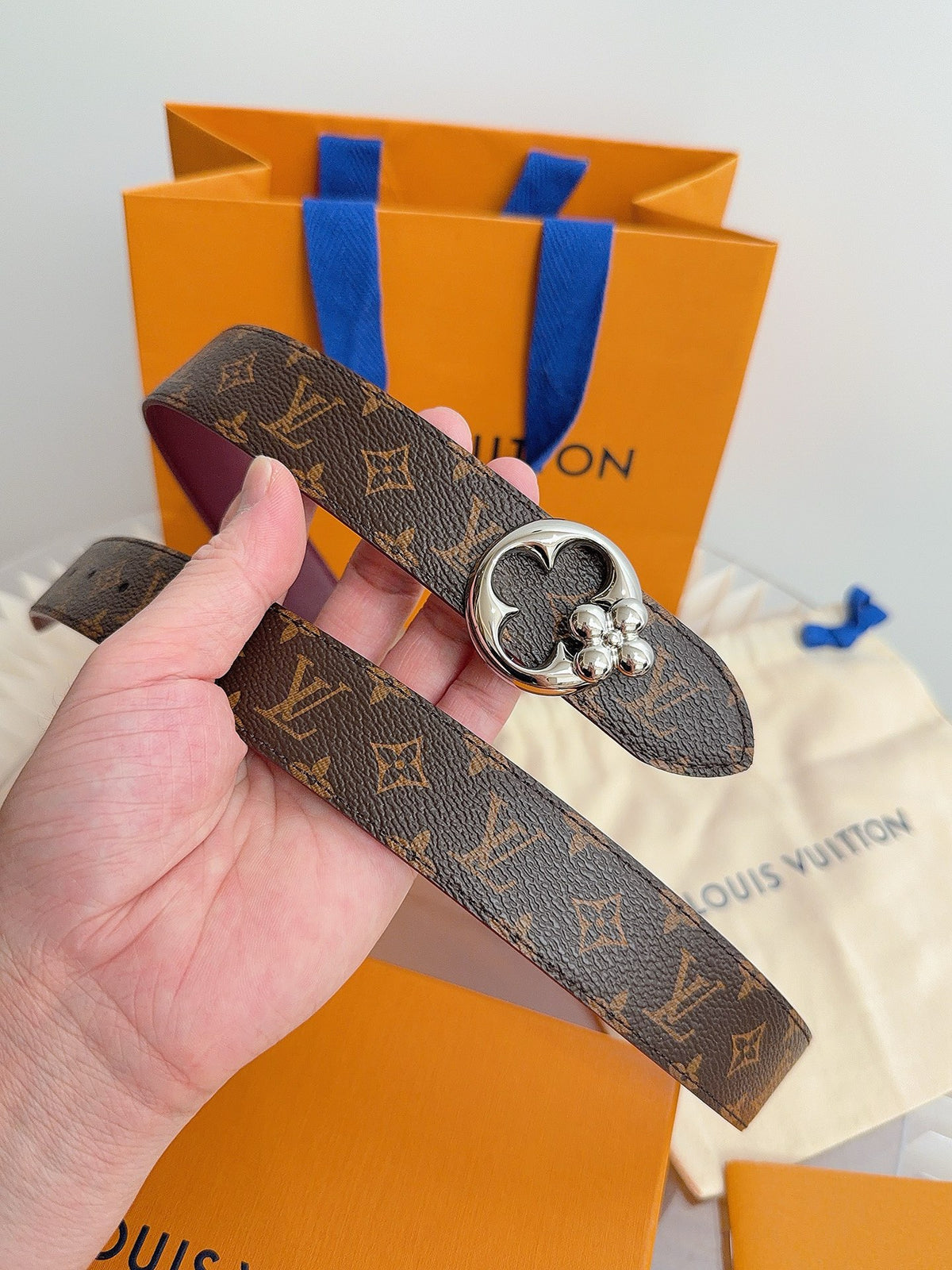 Louis Vuitton LV Flowergram Round 30MM Reversible Belt Burgundy Monogram