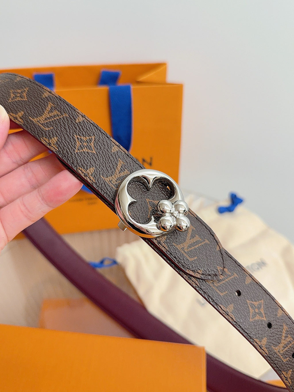 Louis Vuitton LV Flowergram Round 30MM Reversible Belt Burgundy Monogram