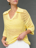Open Knit Polo Sweater - Pale Banana