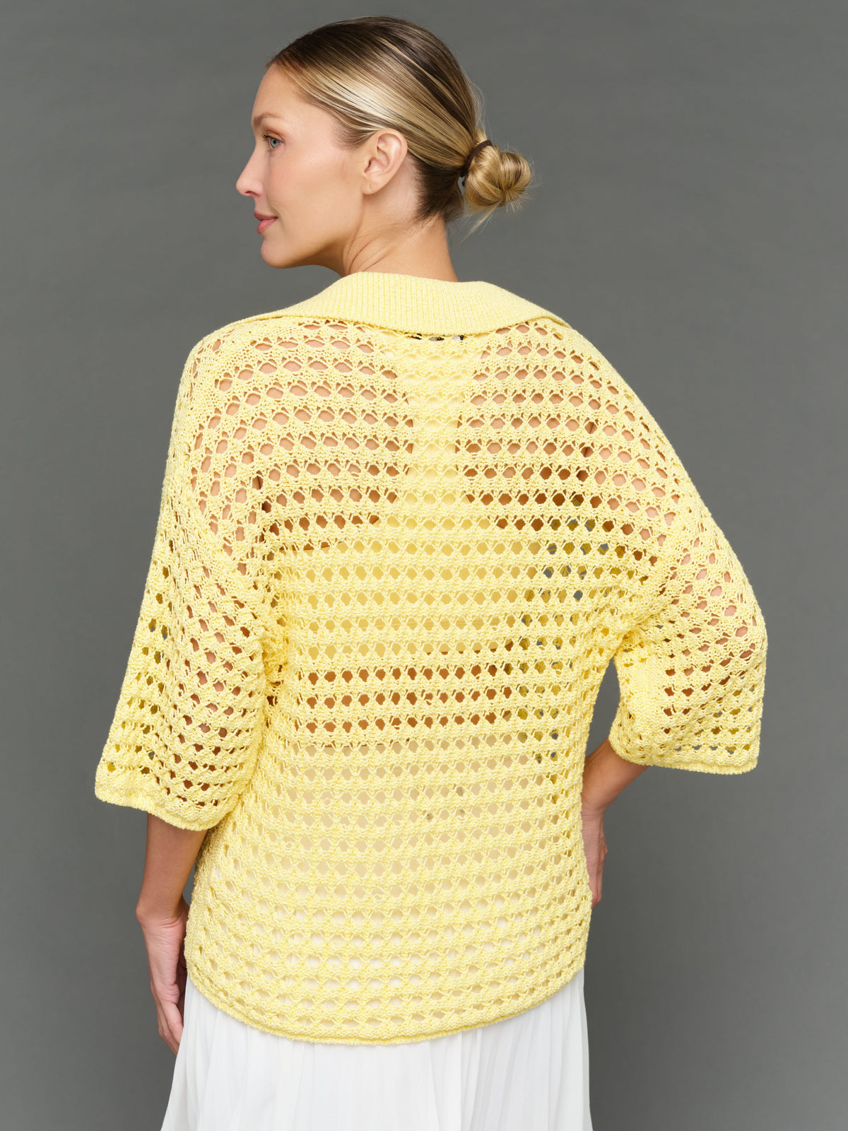 Open Knit Polo Sweater - Pale Banana