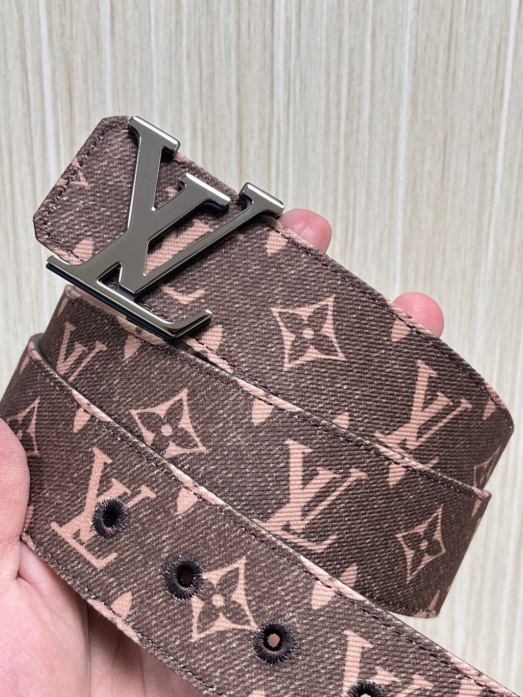 Louis Vuitton LV Initiales 40MM Reversible Belt Monogram Denim Pink
