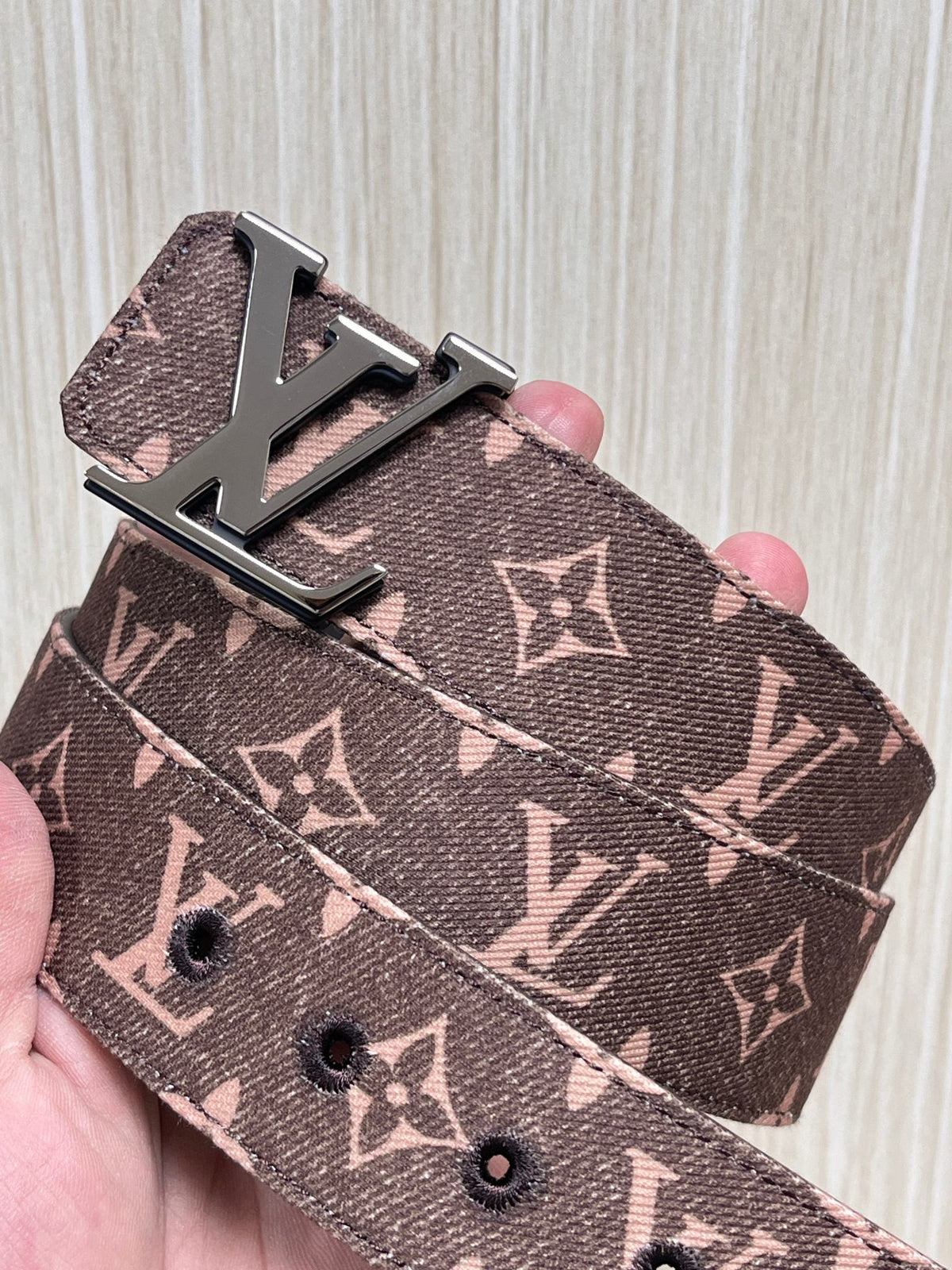 Louis Vuitton LV Initiales 40MM Reversible Belt Monogram Denim Pink