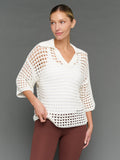 Open Knit Polo Sweater - White