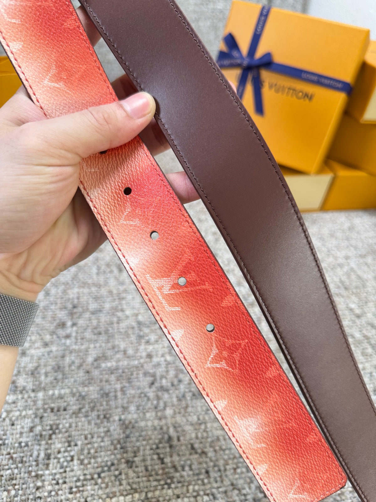 LV Blue Gradient Monogram 40mm Belt with Silver Carved LV Buckle