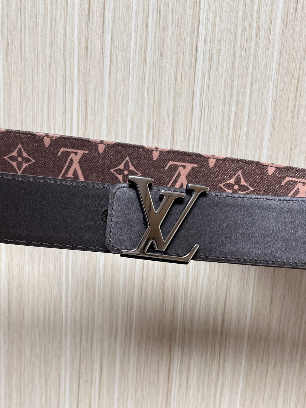 Louis Vuitton LV Initiales 40MM Reversible Belt Monogram Denim Pink