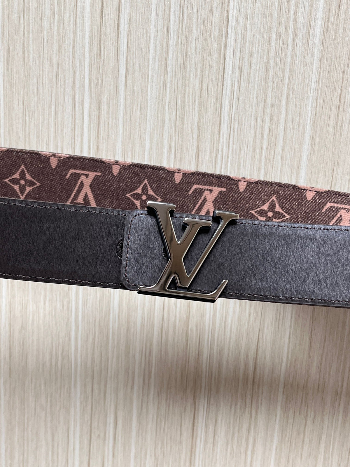 Louis Vuitton LV Initiales 40MM Reversible Belt Monogram Denim Pink