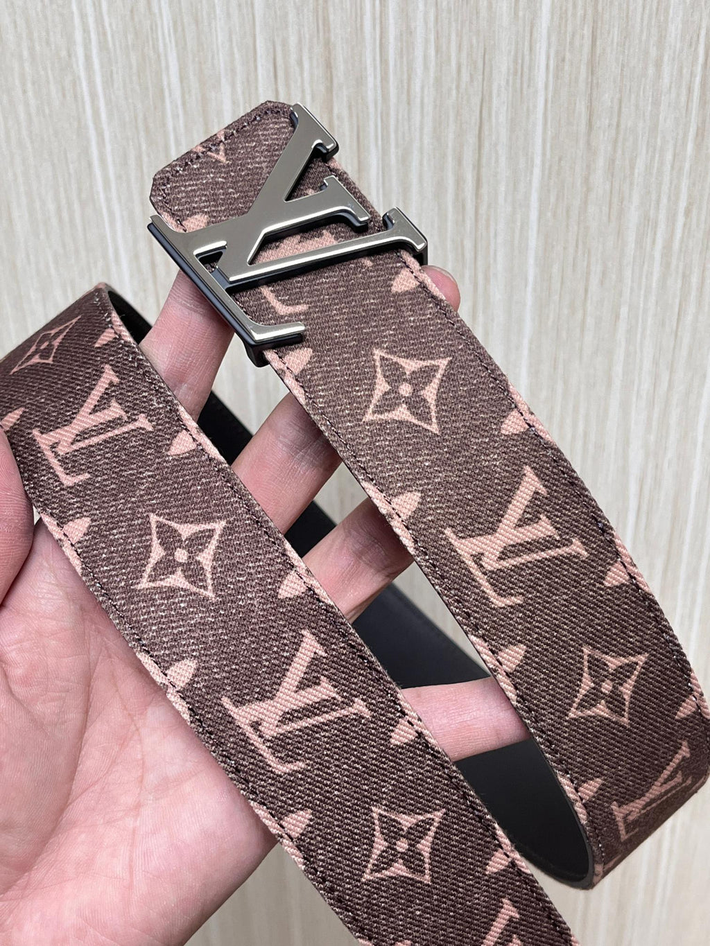 Louis Vuitton LV Initiales 40MM Reversible Belt Monogram Denim Pink