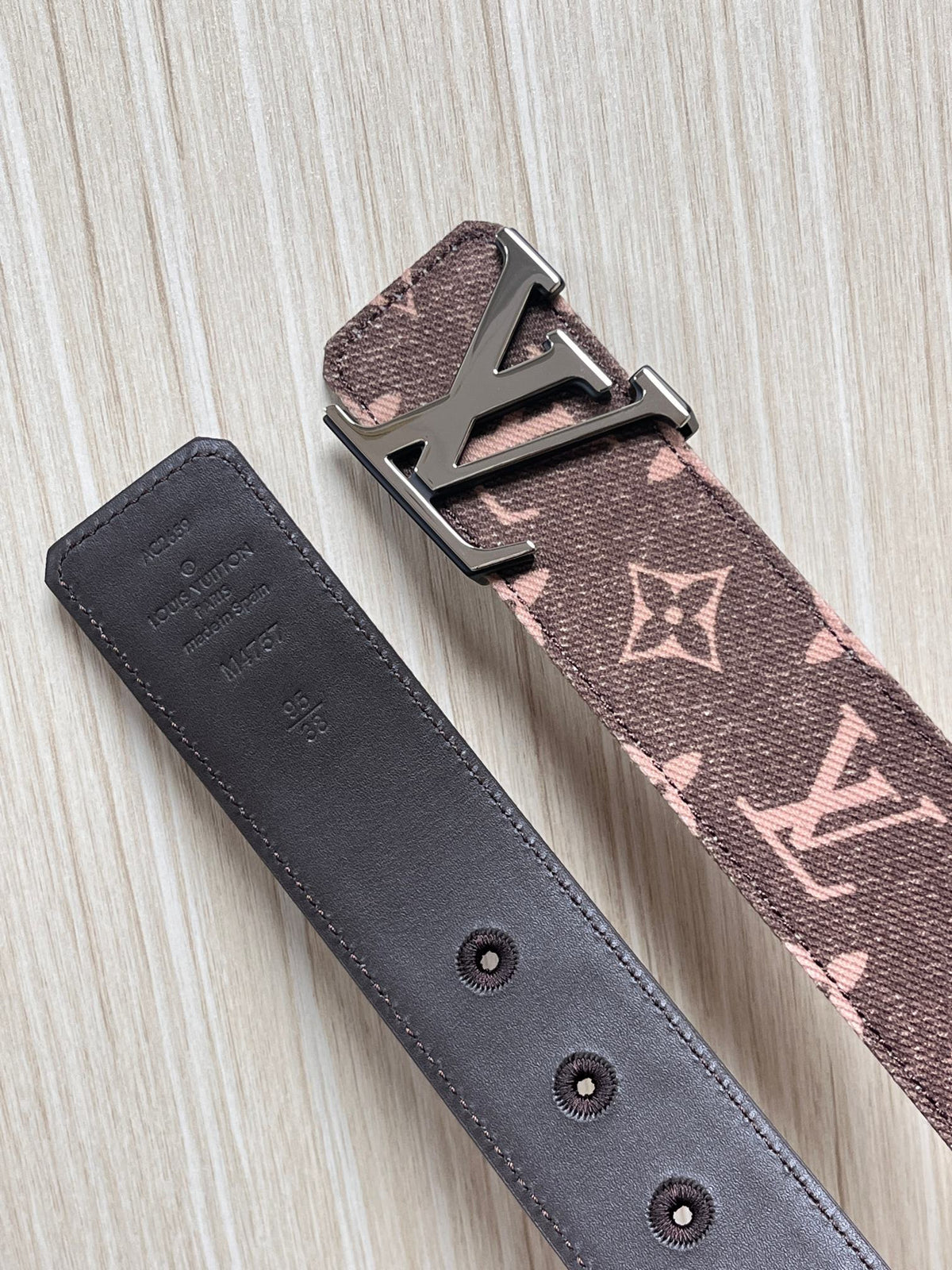 Louis Vuitton LV Initiales 40MM Reversible Belt Monogram Denim Pink
