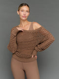 Wide Neck Open Knit Sweater - Caribou