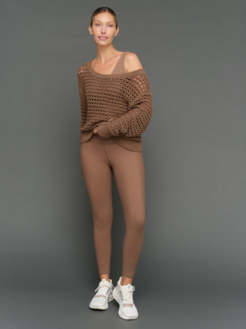 Wide Neck Open Knit Sweater - Caribou