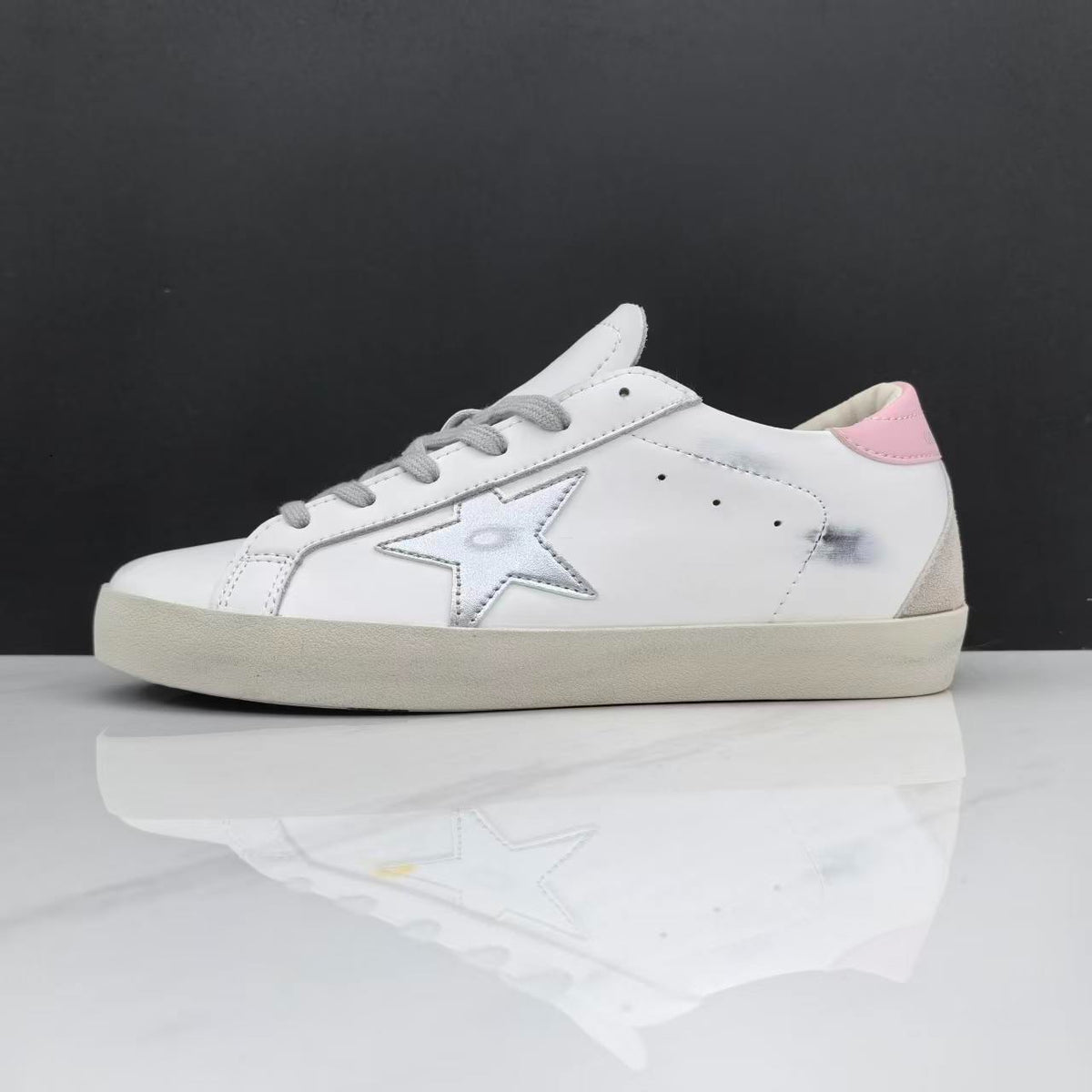 Golden Goose Super-Star White Leather Silver Pink