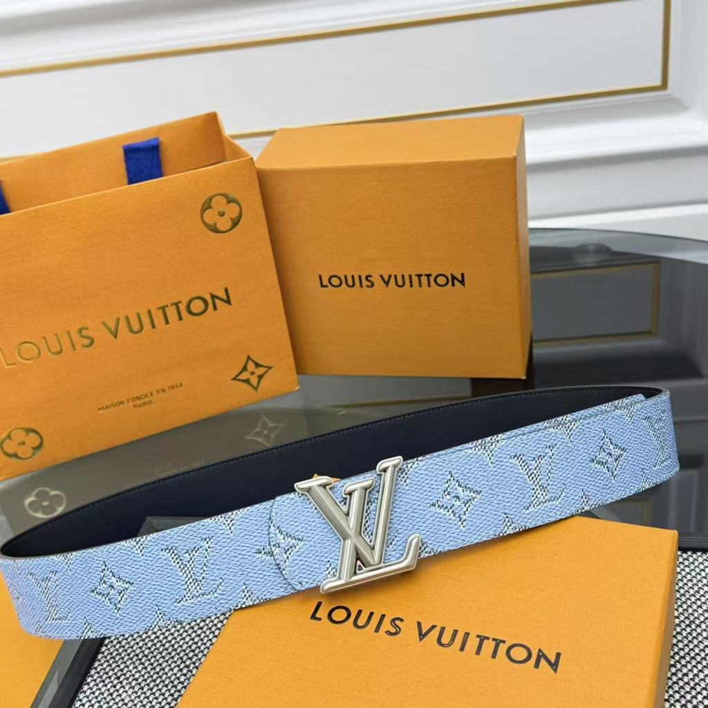 Louis Vuitton LV Initiales 40MM Reversible Belt Monogram Denim Blue
