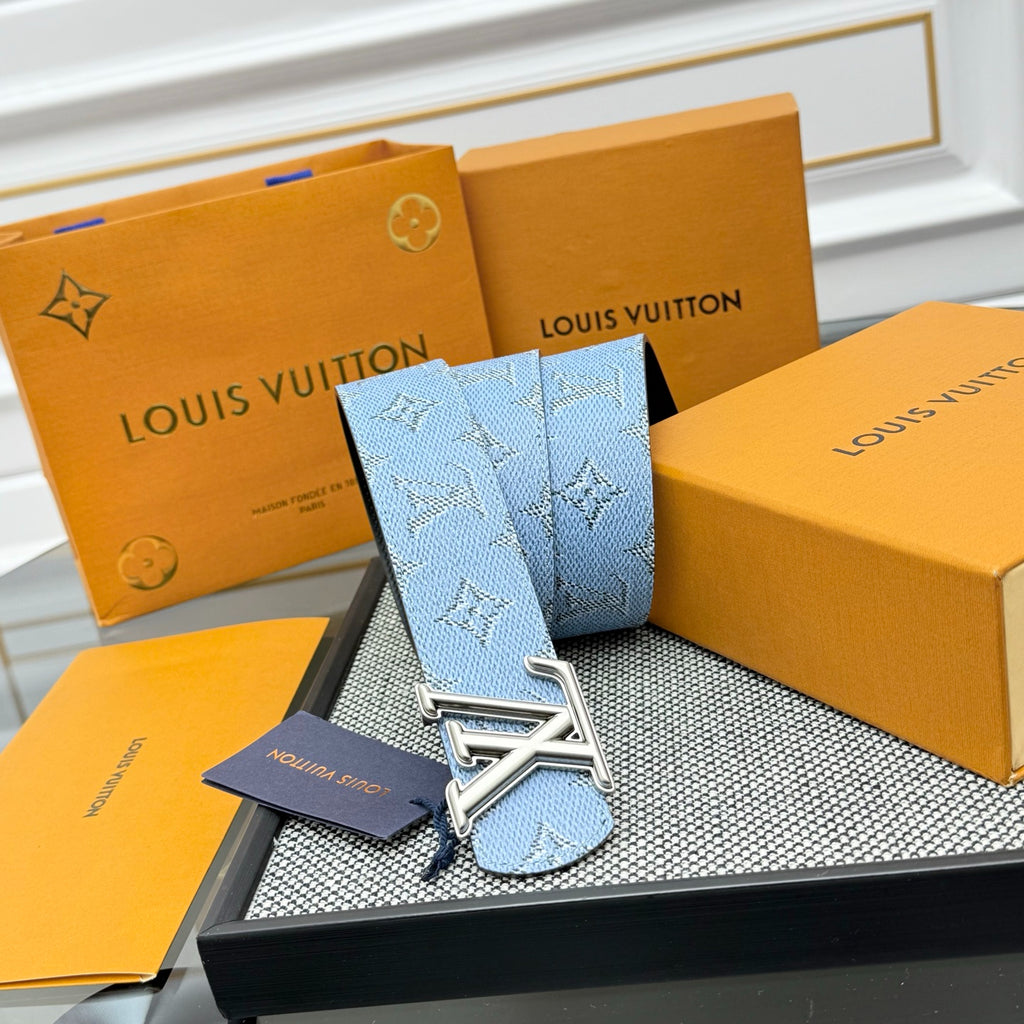 Louis Vuitton LV Initiales 40MM Reversible Belt Monogram Denim Blue