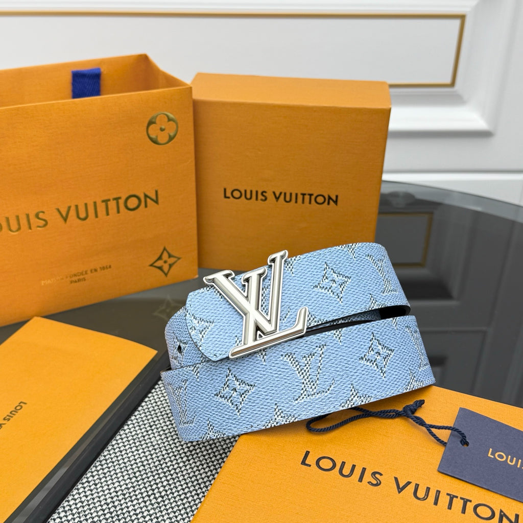 Louis Vuitton LV Initiales 40MM Reversible Belt Monogram Denim Blue