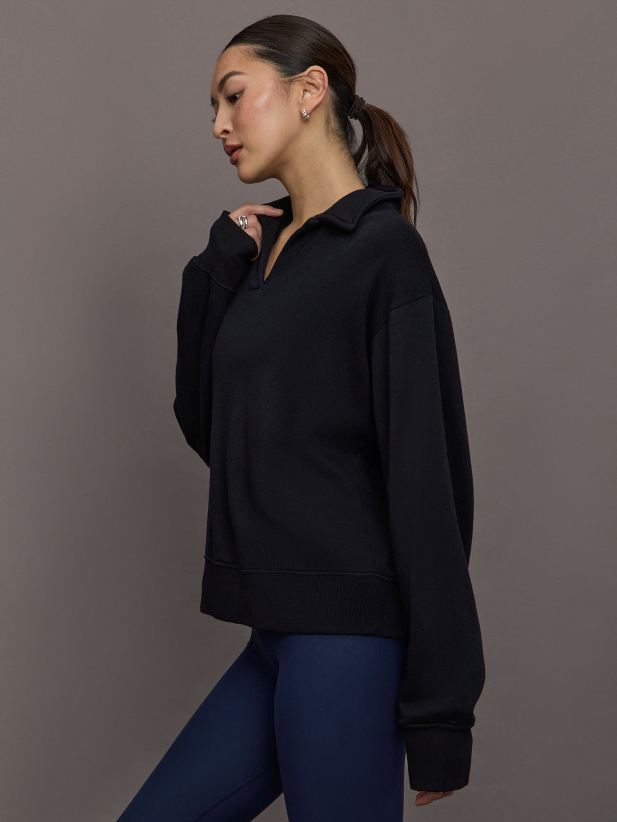 Johnny Collar Sweatshirt in French Terry - Black