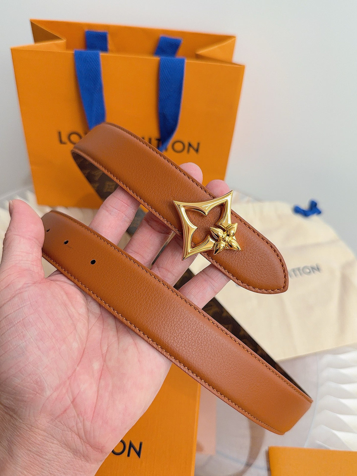 Louis Vuitton LV Flowergram 30MM Reversible Belt Cognac