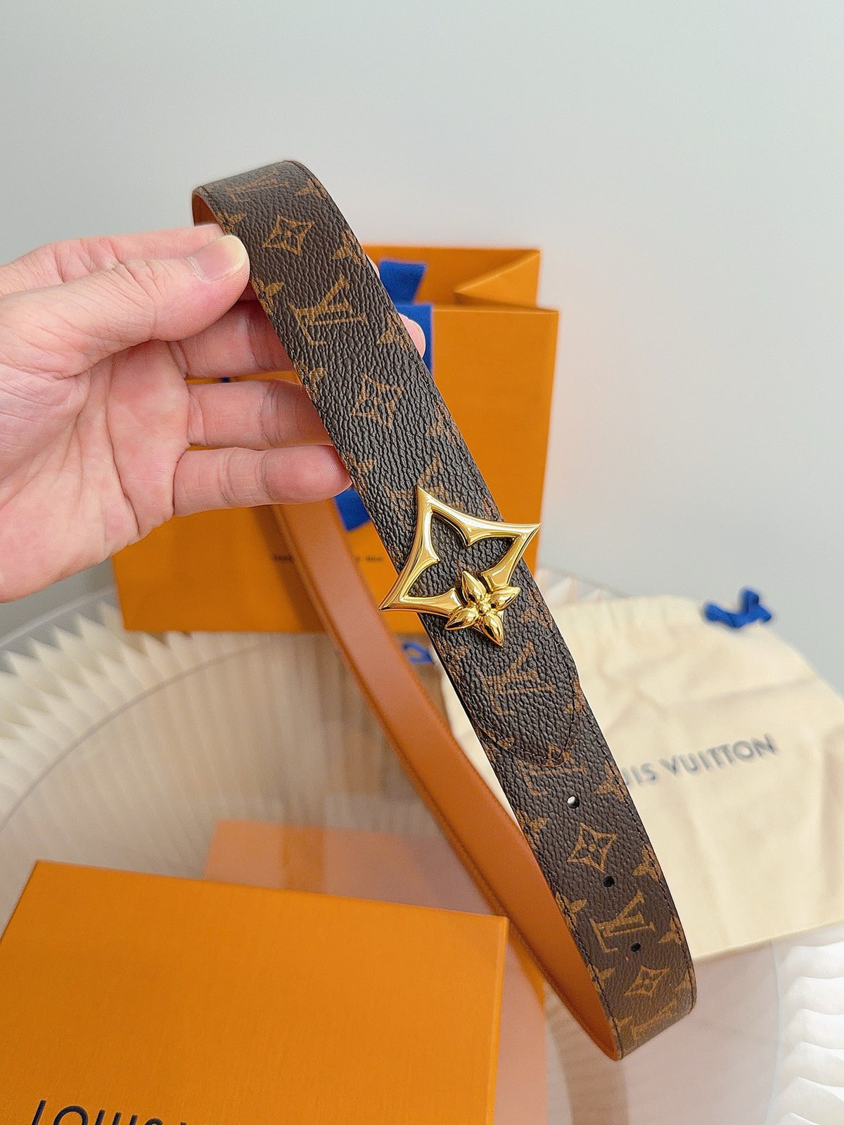 Louis Vuitton LV Flowergram 30MM Reversible Belt Cognac