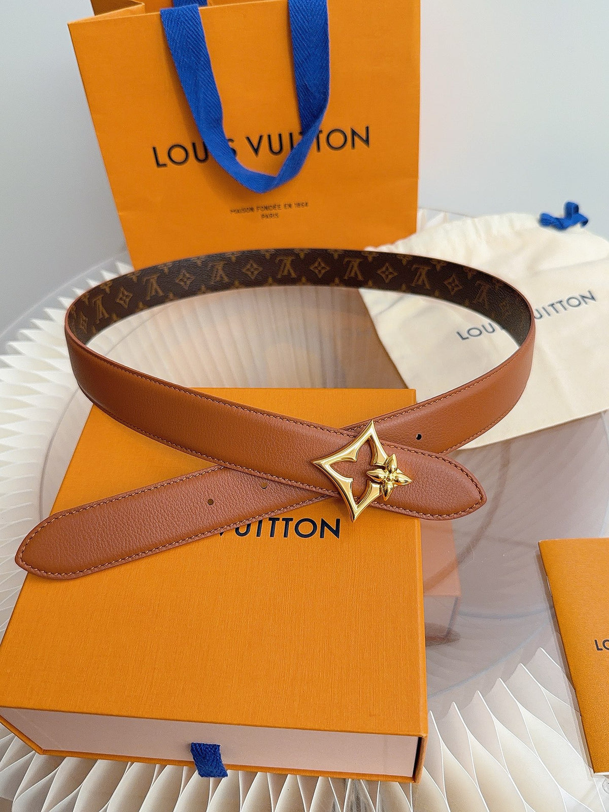Louis Vuitton LV Flowergram 30MM Reversible Belt Cognac