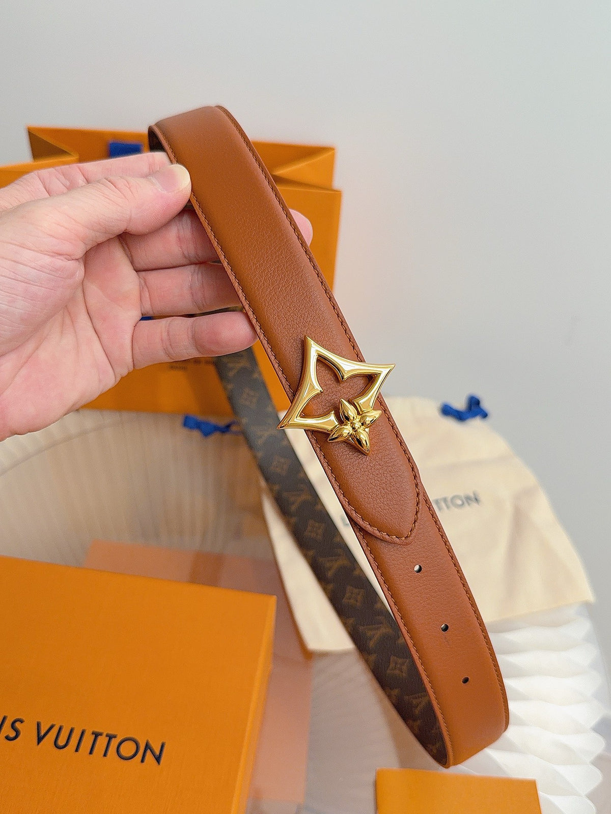 Louis Vuitton LV Flowergram 30MM Reversible Belt Cognac