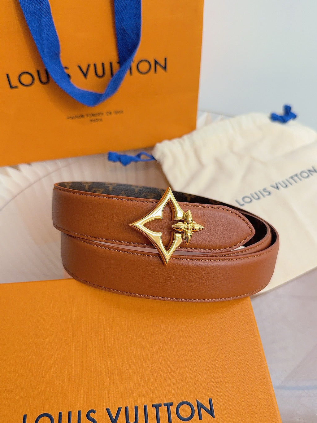 Louis Vuitton LV Flowergram 30MM Reversible Belt Cognac