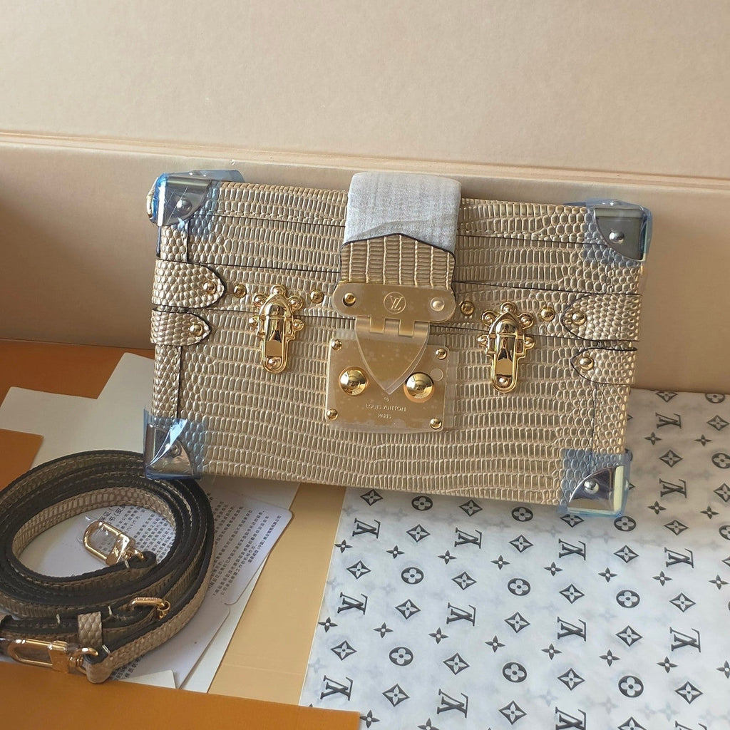 LV Petite Malle Bag 20cm Gold in Crocodile-pattern Cowhide 287741