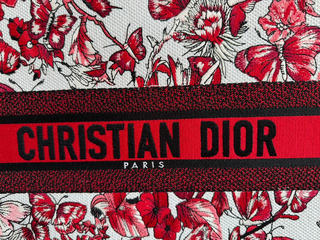 Large CD Book Tote 42cm White and Red Heart Butterfly Embroidery