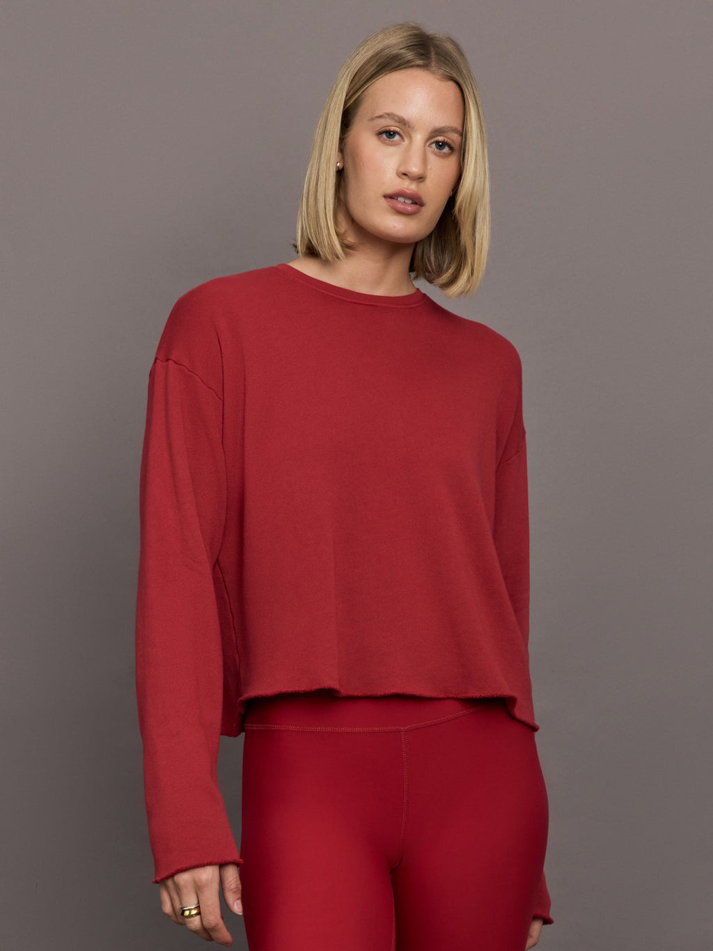Crew Neck Sweatshirt in French Terry - Cherry Red
