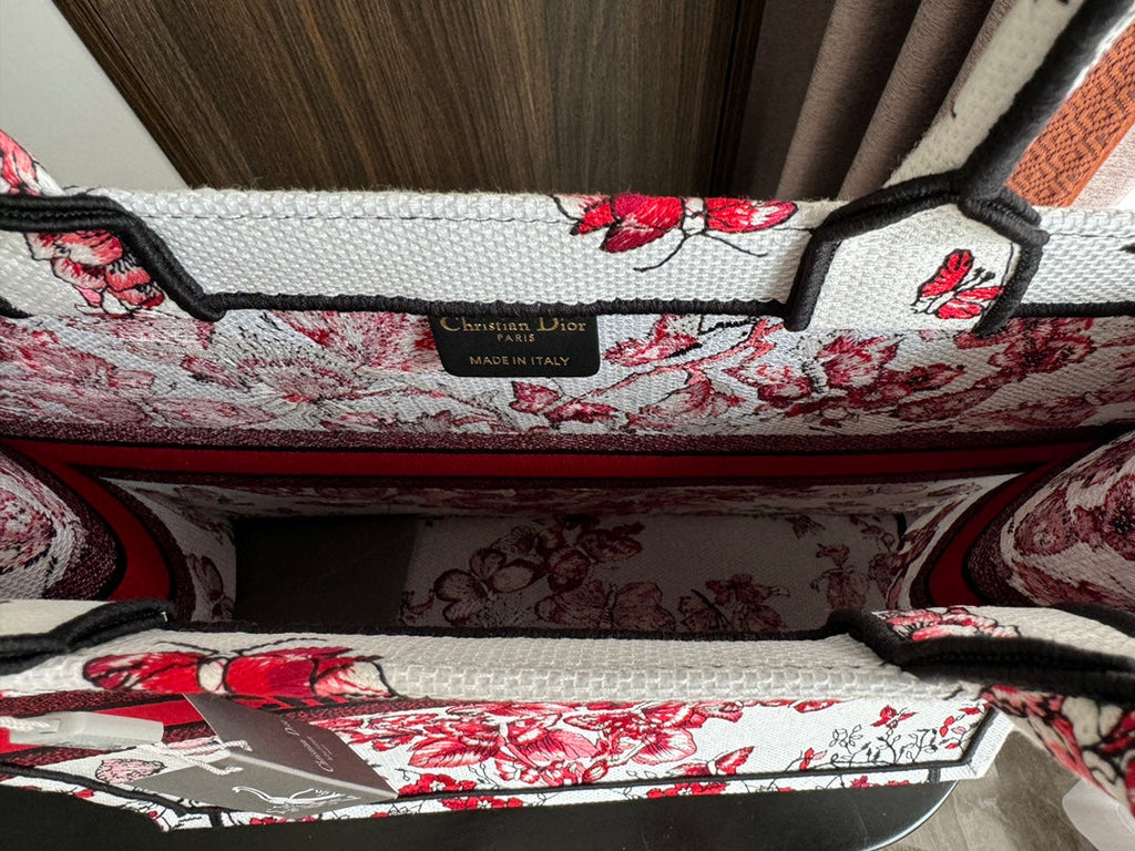 Large CD Book Tote 42cm White and Red Heart Butterfly Embroidery