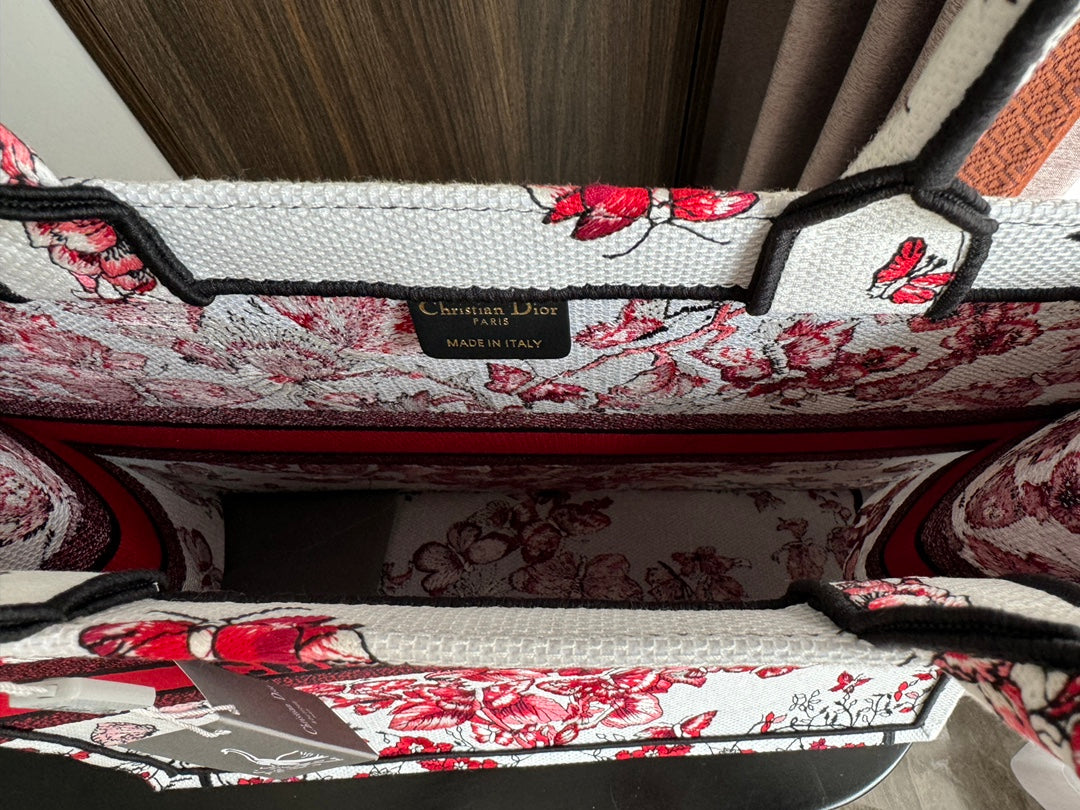 Large CD Book Tote 42cm White and Red Heart Butterfly Embroidery